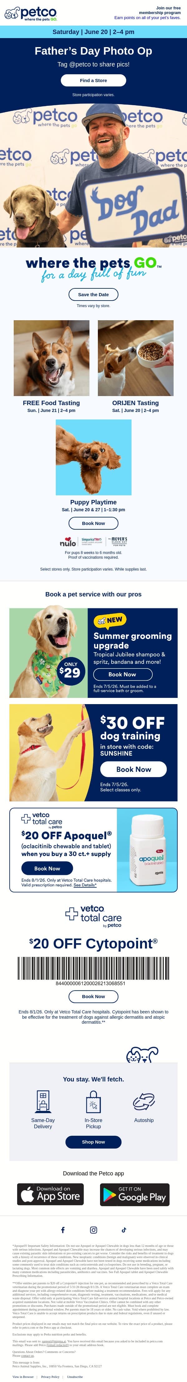 TODAY! 📸 FREE pet dad photo op email from Petco screenshot
