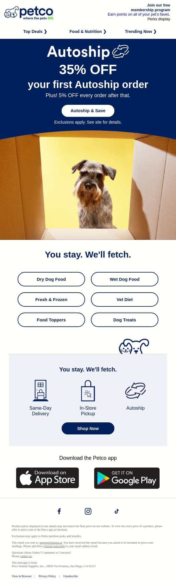 Get 35% OFF your 1st Autoship order > email from Petco screenshot
