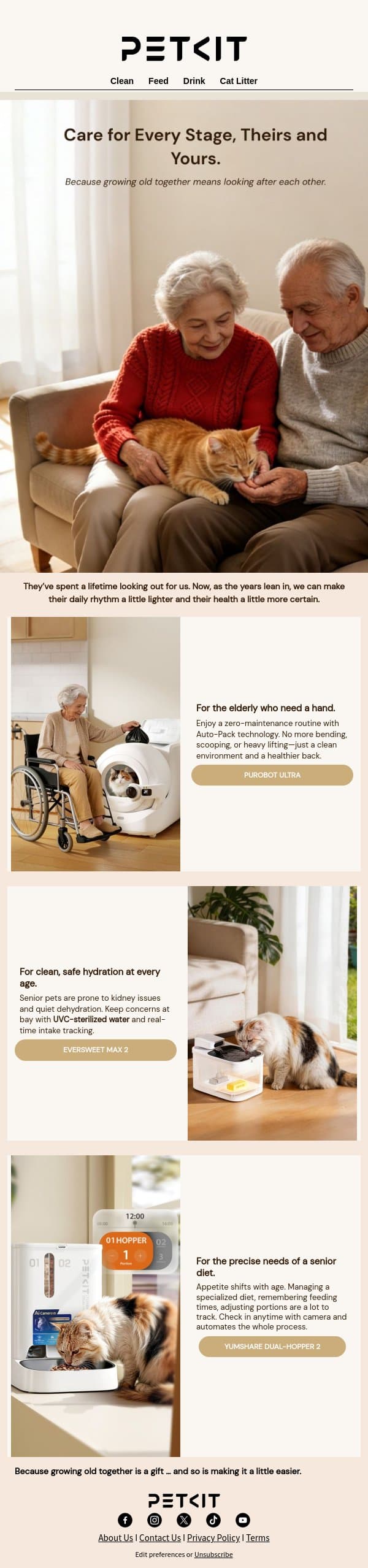 3 things seniors + their pets actually need 🤍 email from PETKIT screenshot