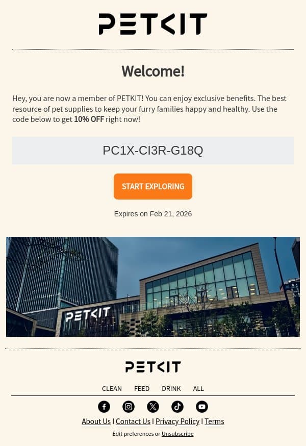 Welcome to PETKIT! email from PETKIT screenshot