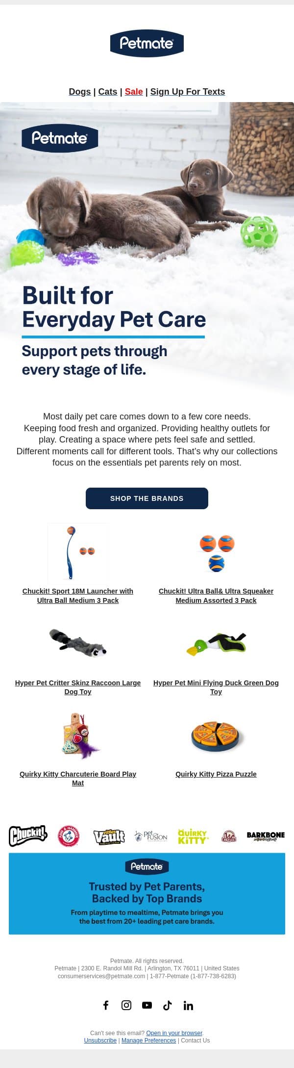 Find the Essentials That Fit Your Pet’s Life email from Petmate screenshot
