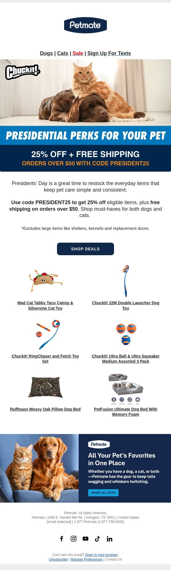 Spend $50 or More and Get 25% Off + Free Shipping email from Petmate screenshot