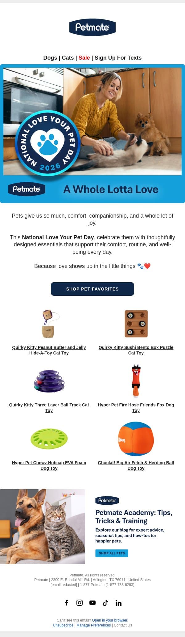 Celebrate Your Favorite Companion Today email from Petmate screenshot