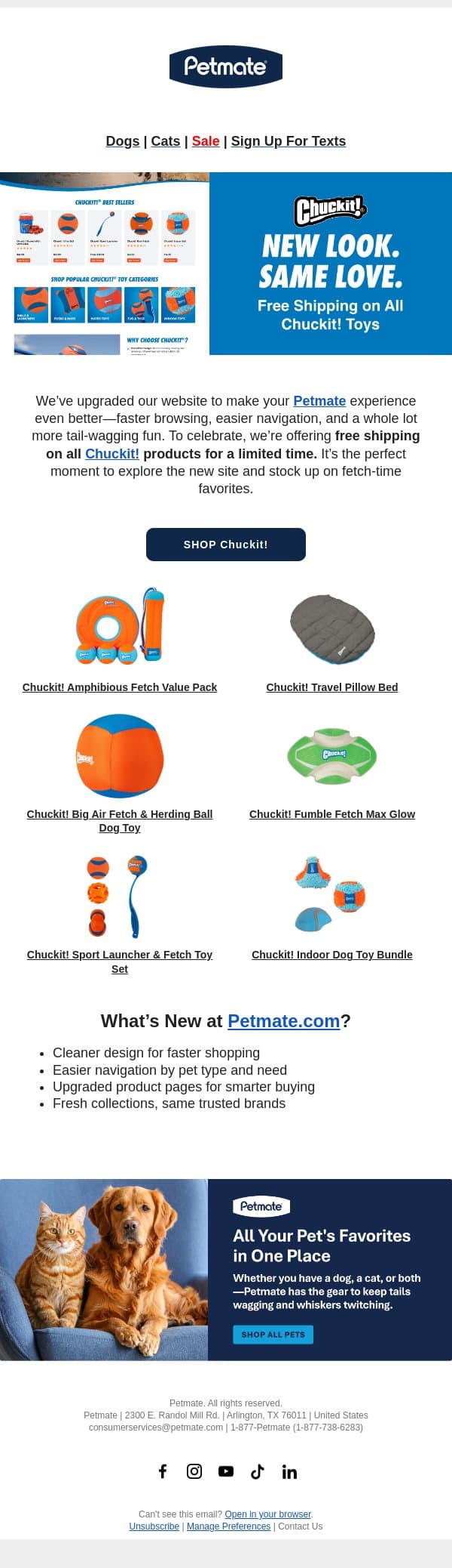Free Shipping on All Chuckit! Products email from Petmate screenshot