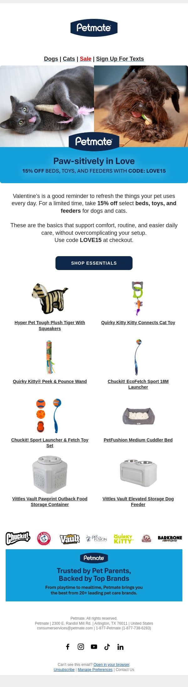 a practical Valentine’s treat: 15% off essentials email from Petmate screenshot