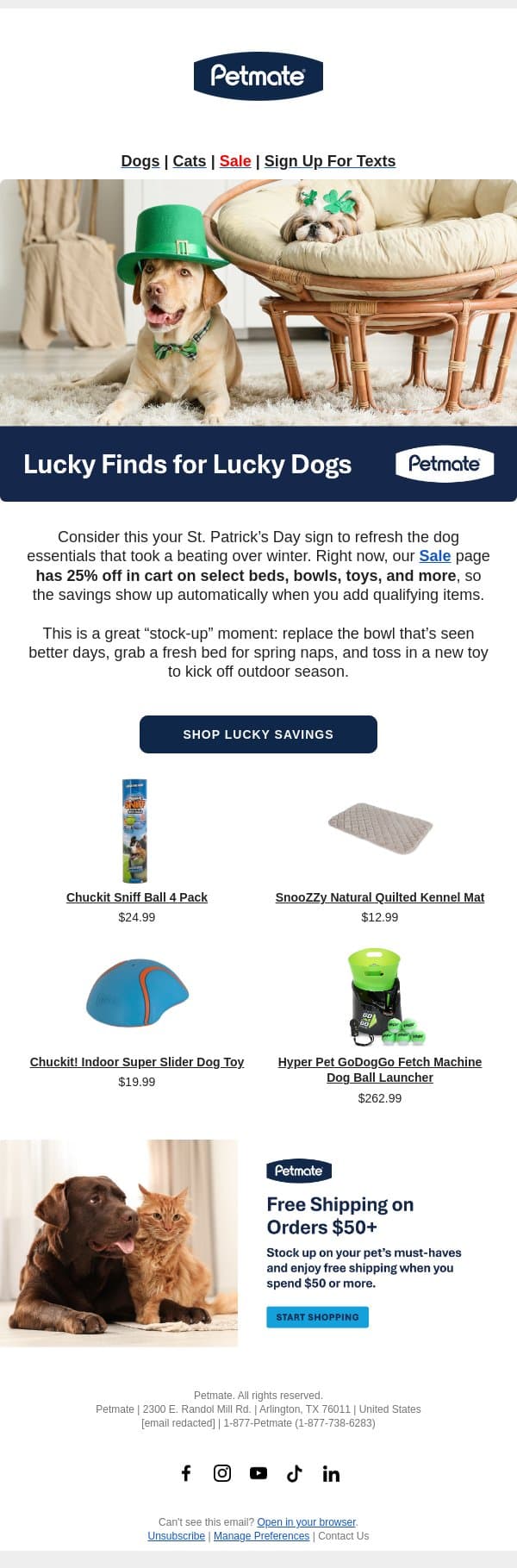 Grab Lucky Finds With 25% Off On Select Favorites email from Petmate screenshot
