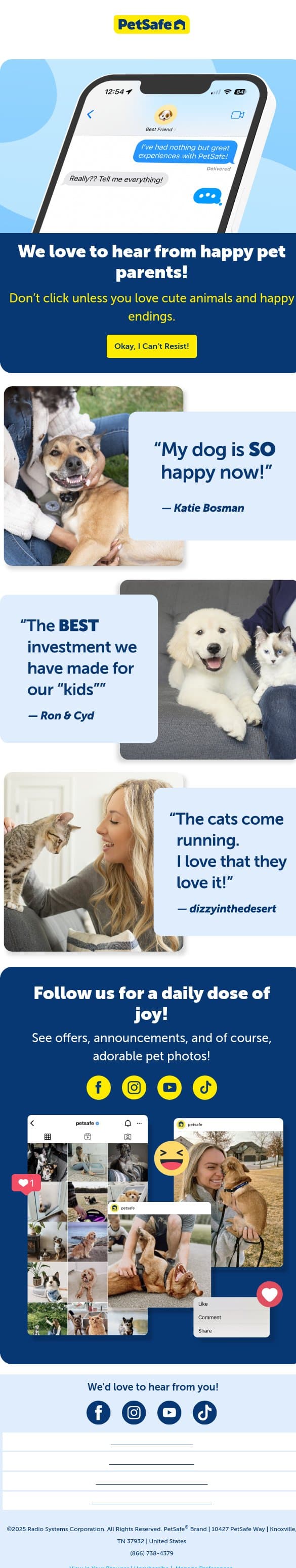 Add some treats to your social feed! email from PetSafe screenshot