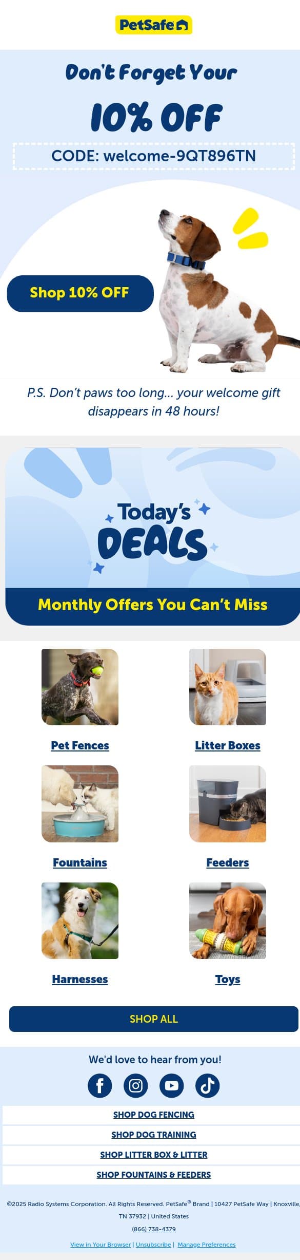Your 10% Discount Awaits – Redeem Now! email from PetSafe screenshot