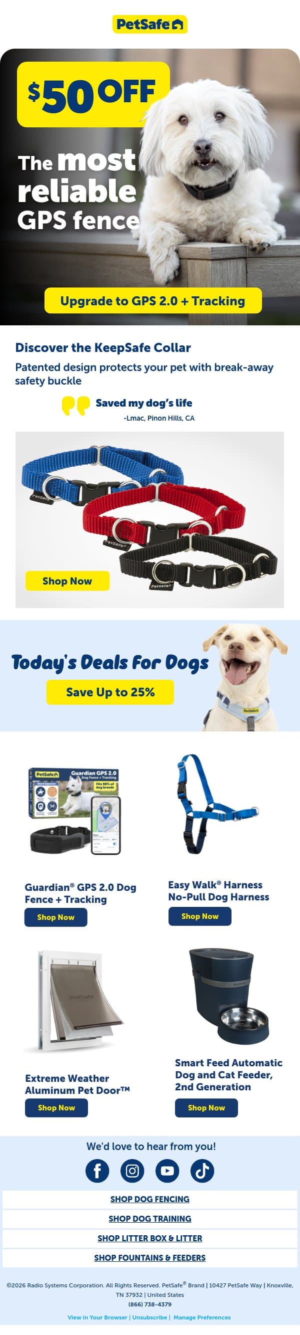 $50 Off GPS 2.0 + Tracking 🐕 email from PetSafe screenshot