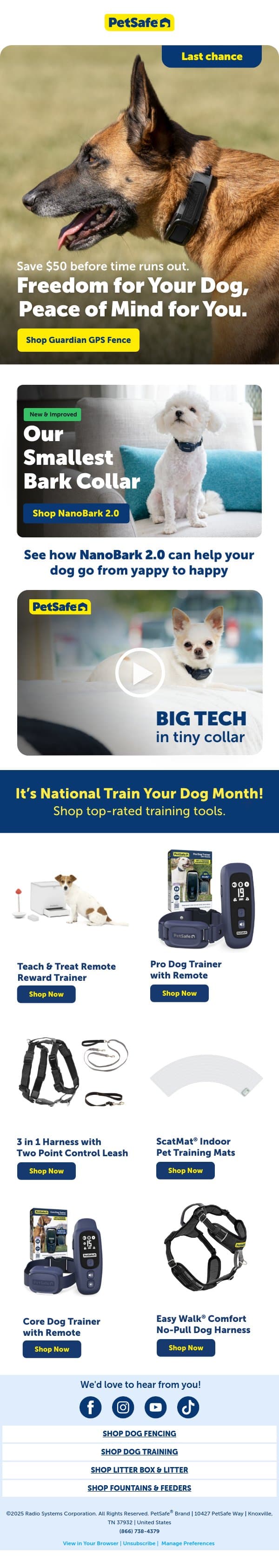 Freedom without monthly fees—$50 OFF ends soon email from PetSafe screenshot