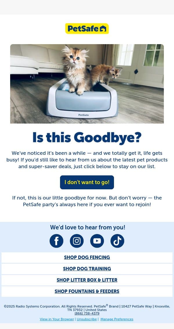 Is this goodbye Adam? 💔 email from PetSafe screenshot