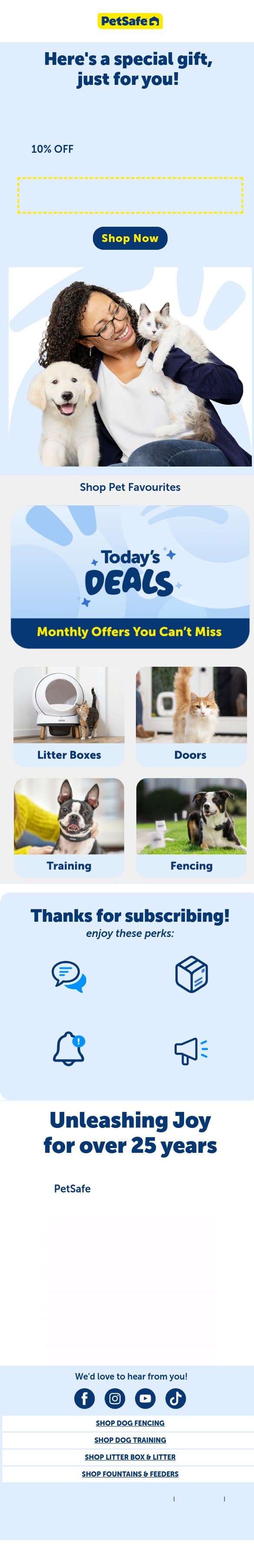 10% off your first PetSafe order — just for you email from PetSafe screenshot