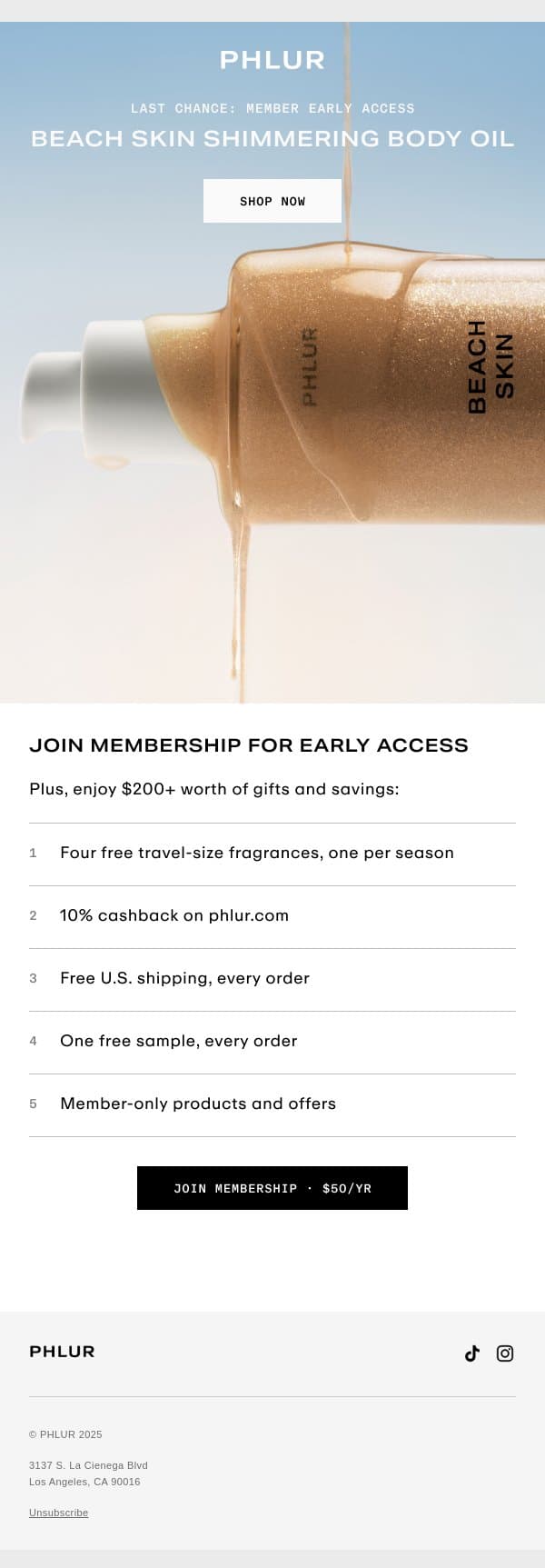 Last Chance: Early Access email from Phlur screenshot