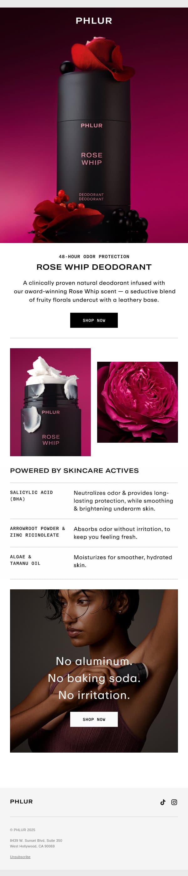 It’s Here: NEW Deodorant 🌹 email from Phlur screenshot