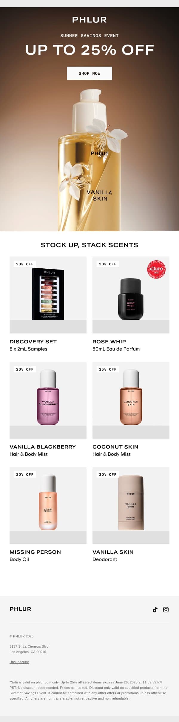 Up To 25% Off Select Scents email from Phlur screenshot