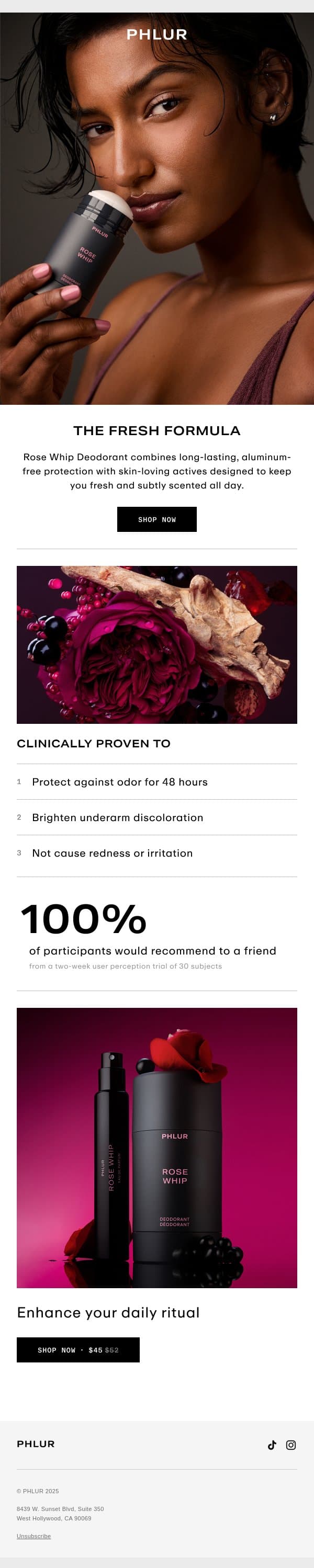 NEW Rose Whip Deodorant email from Phlur screenshot