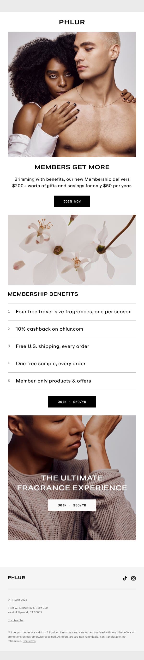 Exclusive gifts & savings worth $200+ email from Phlur screenshot