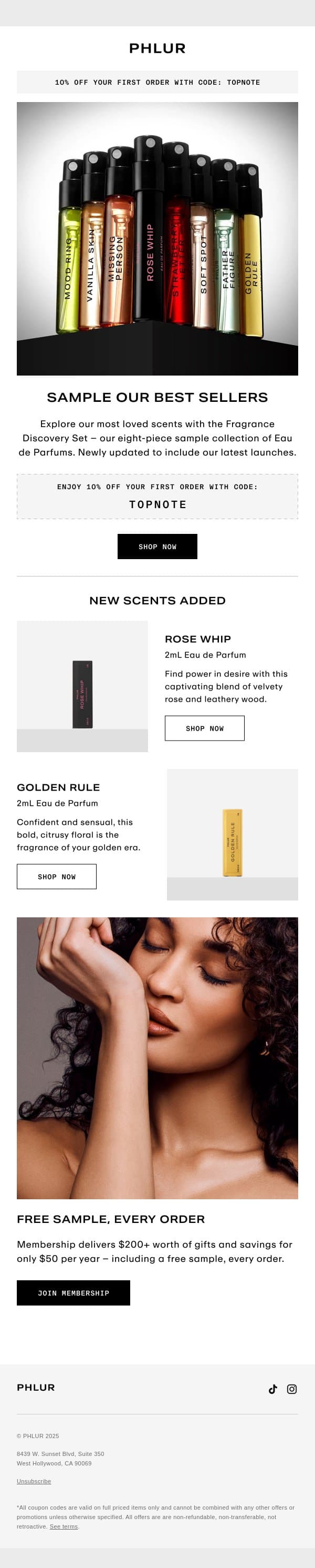 Sample Our Best Sellers email from Phlur screenshot