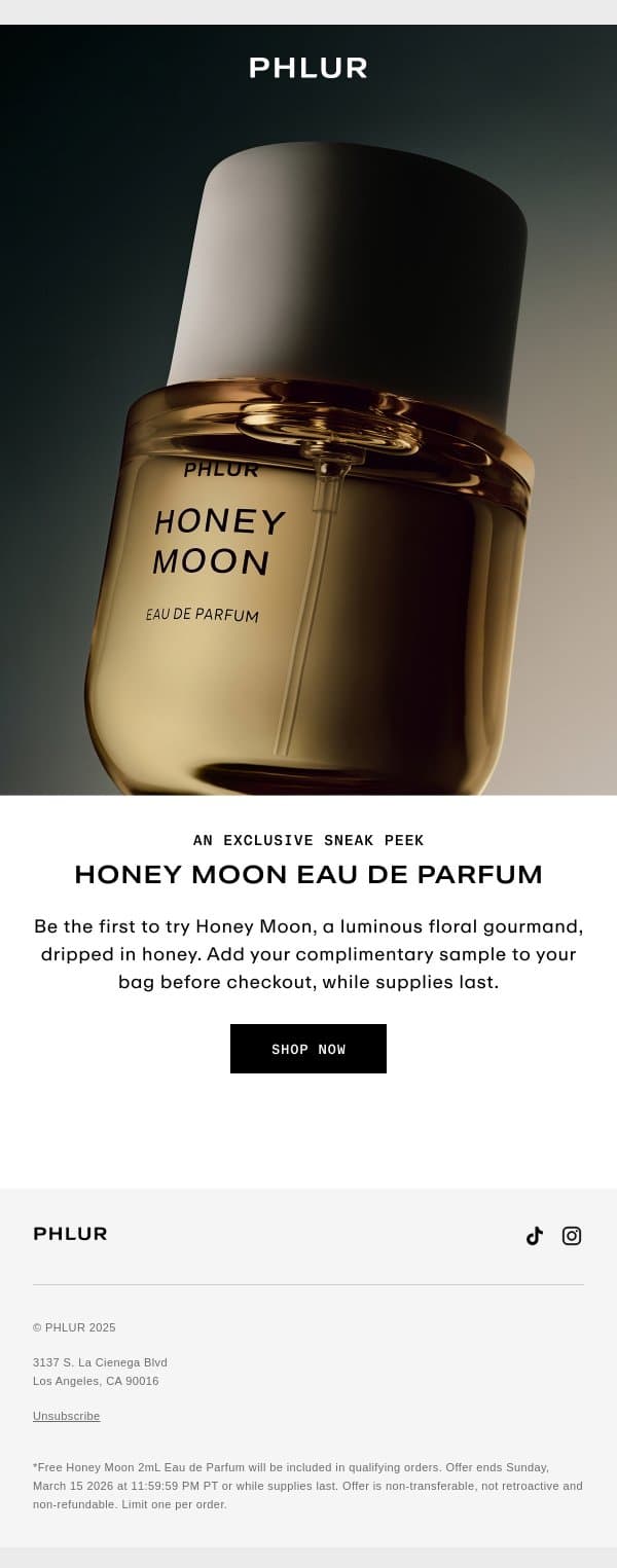 Try It First - NEW Honey Moon email from Phlur screenshot