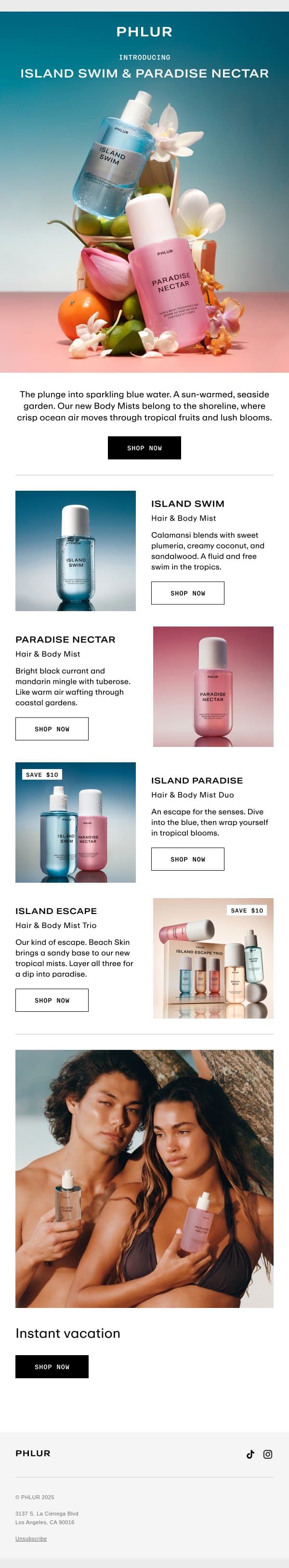 NEW: Island Swim & Paradise Nectar email from Phlur screenshot