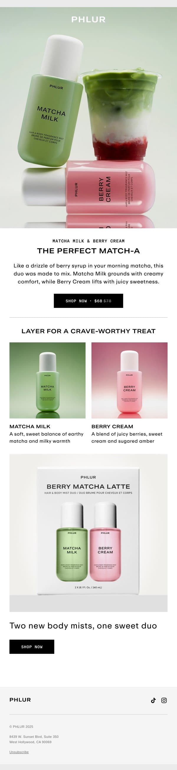 NEW Berry Matcha Latte email from Phlur screenshot