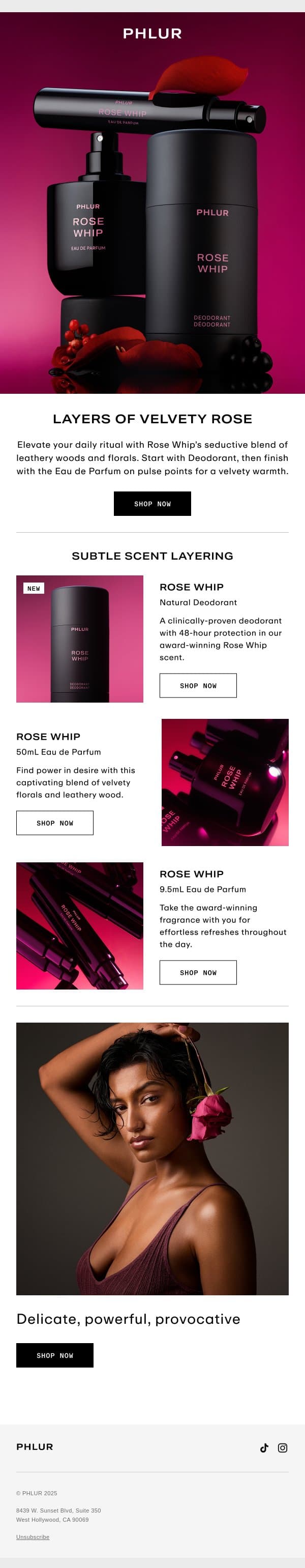 Rose Whip Layering Ritual email from Phlur screenshot