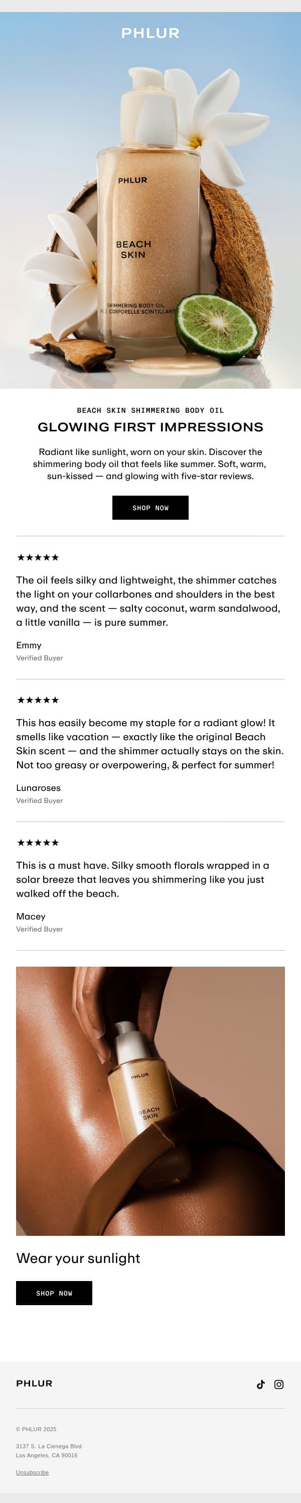 Glowing Reviews. Glowing Skin. email from Phlur screenshot