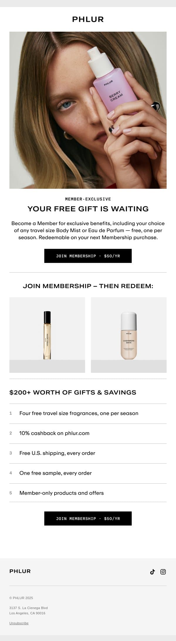 Free Fragrance, Every Season email from Phlur screenshot