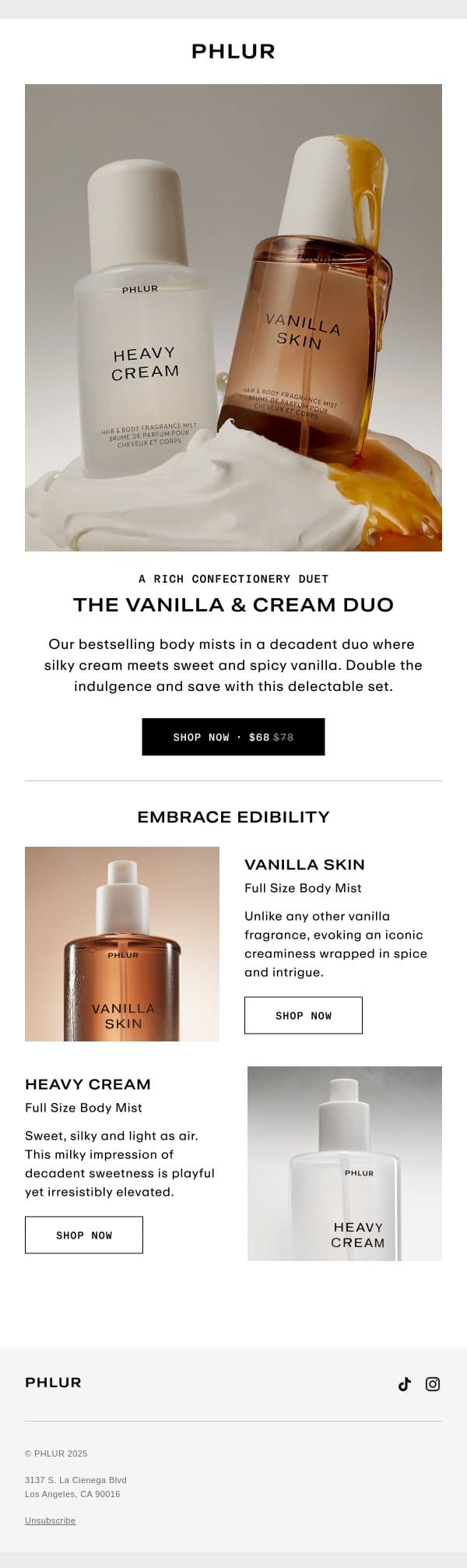 Vanilla & Cream email from Phlur screenshot
