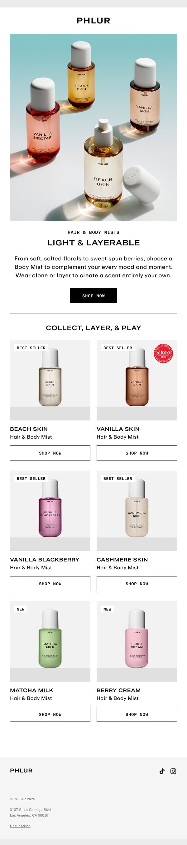 Body Mists For Every Mood email from Phlur screenshot