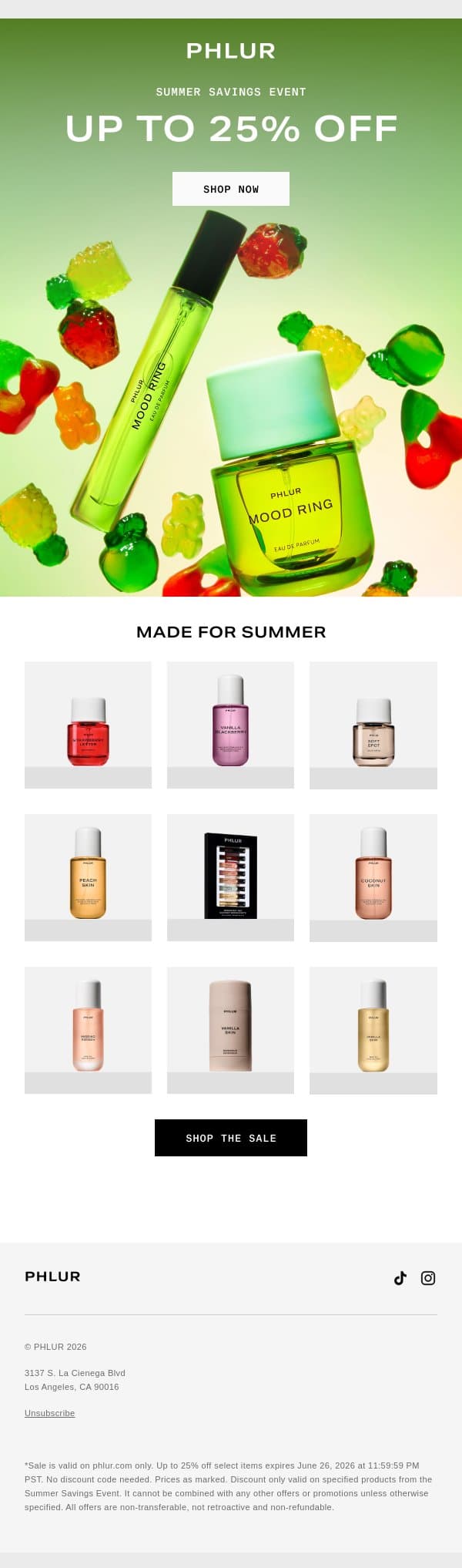 Add To Cart (Up To 25% Off) email from Phlur screenshot