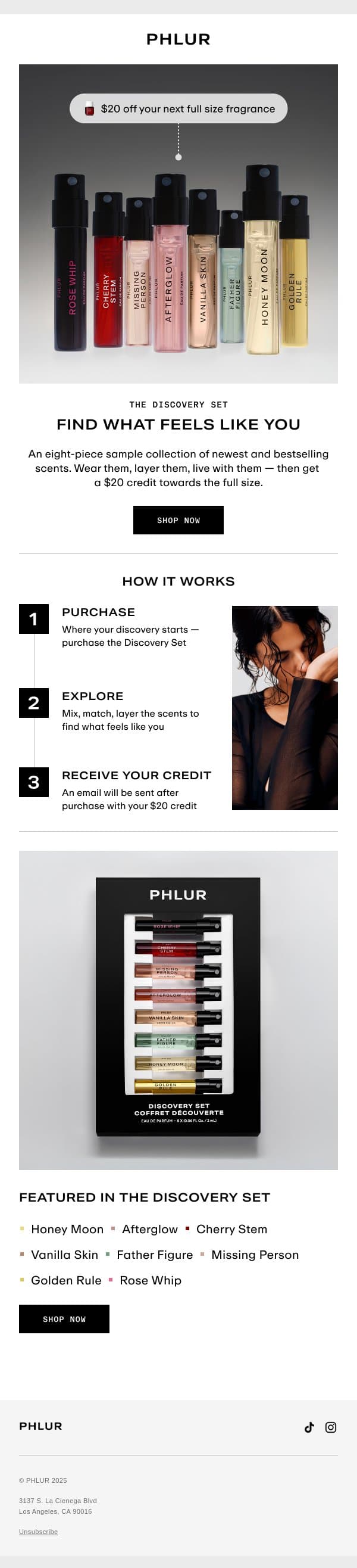 Sample Now, Get a $20 Credit email from Phlur screenshot