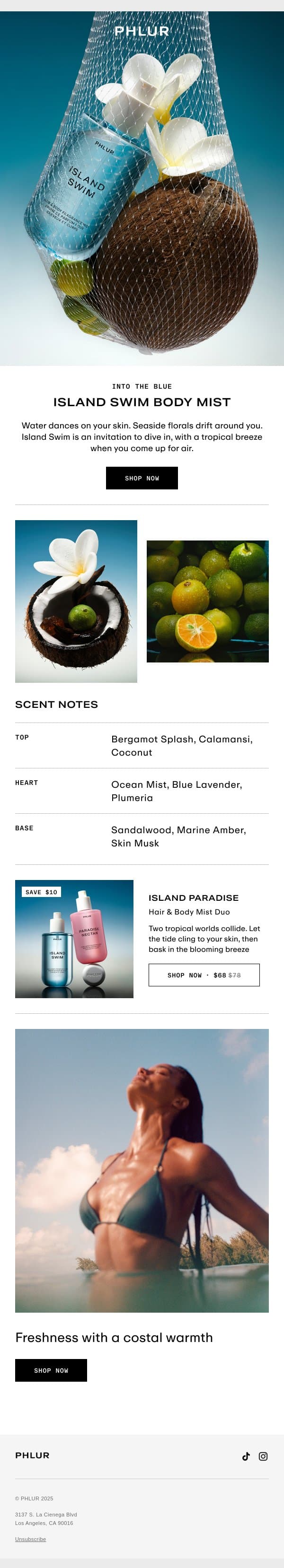 Dive Into Island Swim email from Phlur screenshot