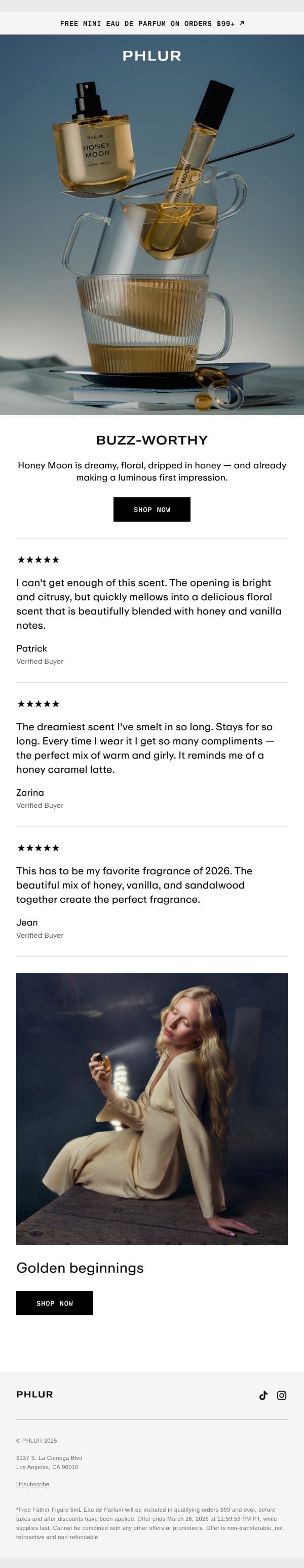 Off to A Sweet Start email from Phlur screenshot