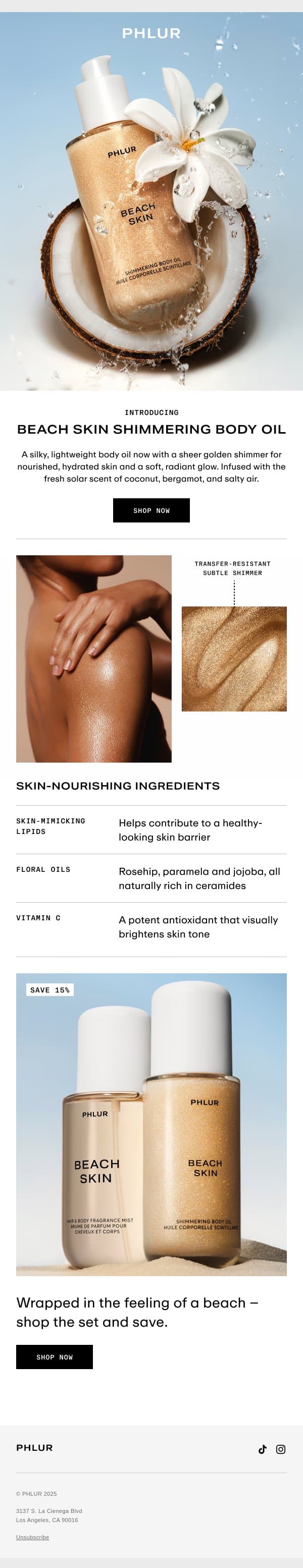 NEW: Beach Skin Shimmering Body Oil email from Phlur screenshot