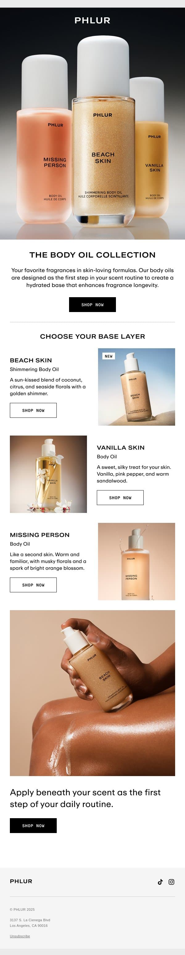 Hydration You Feel. Scents You Love. email from Phlur screenshot