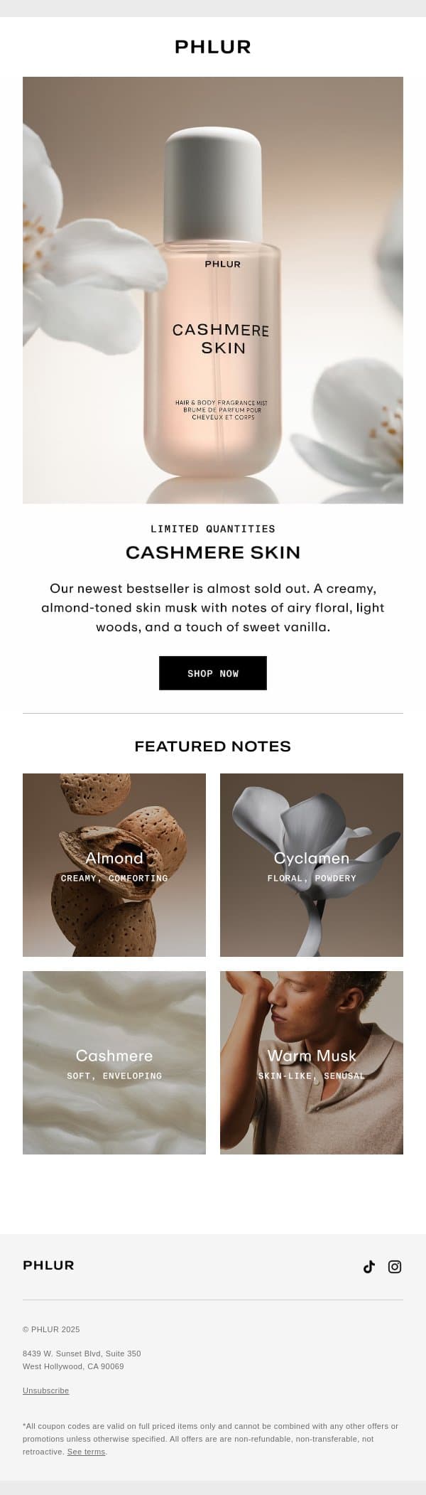 Almost Gone — Cashmere Skin email from Phlur screenshot