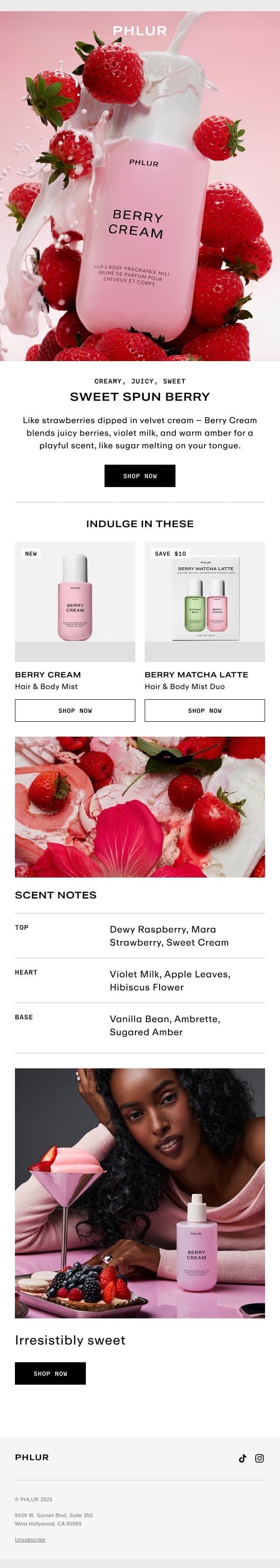 Introducing Berry Cream Body Mist email from Phlur screenshot