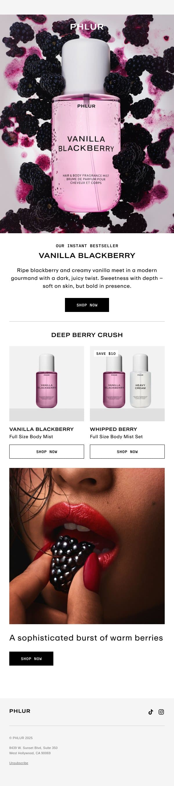 Deep Berries, Warm Vanilla email from Phlur screenshot