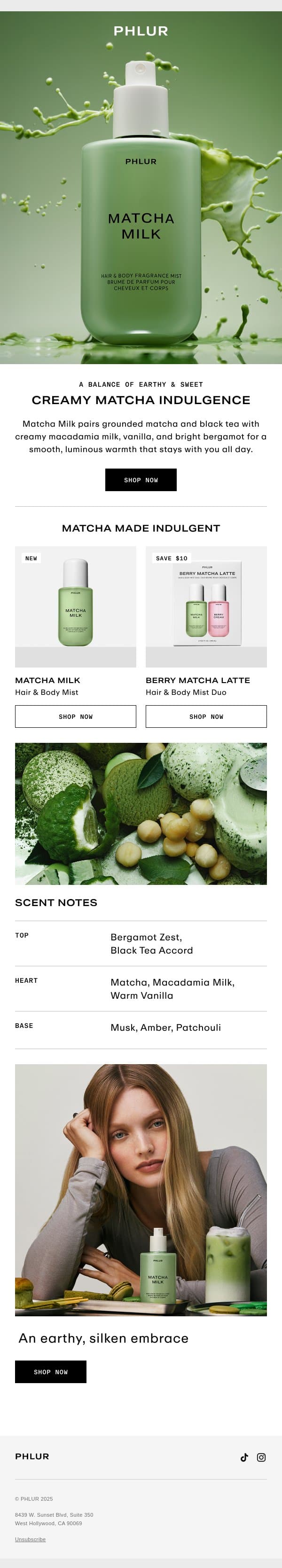 Introducing Matcha Milk Body Mist email from Phlur screenshot