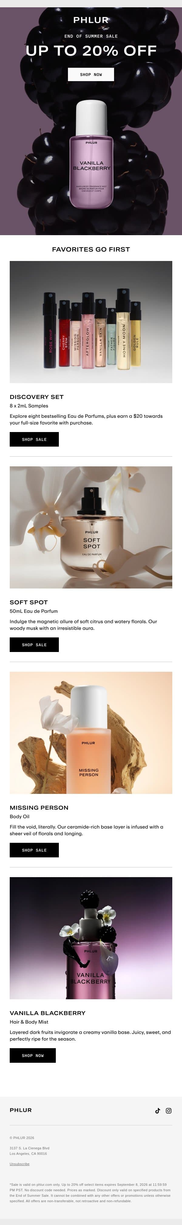 Happening Now: Up To 20% Off email from Phlur screenshot