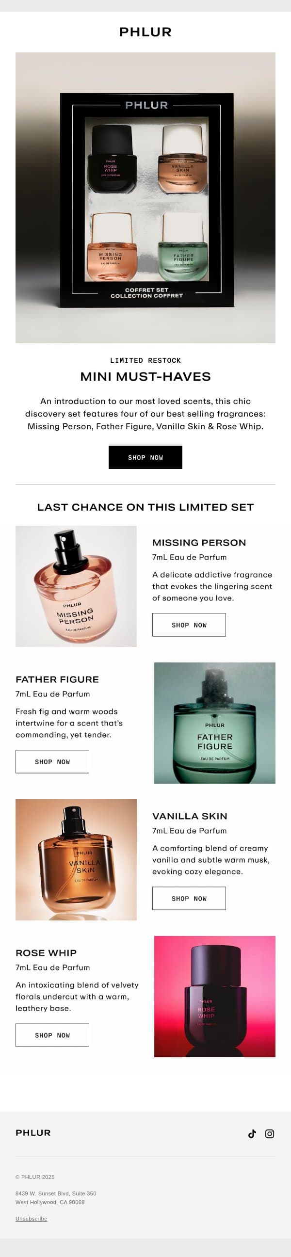 LIMITED RESTOCK: Mini Best Sellers email from Phlur screenshot