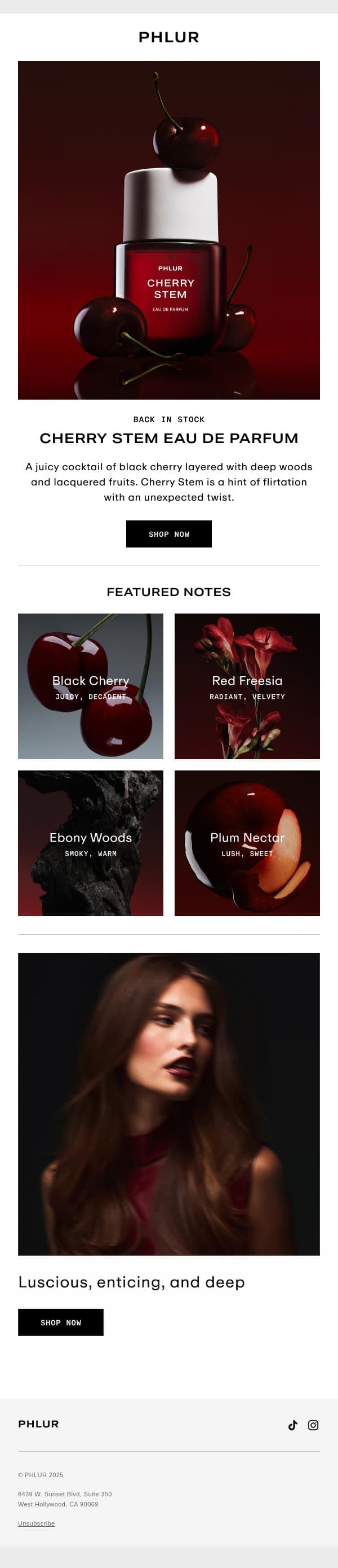BACK IN STOCK → Cherry Stem email from Phlur screenshot