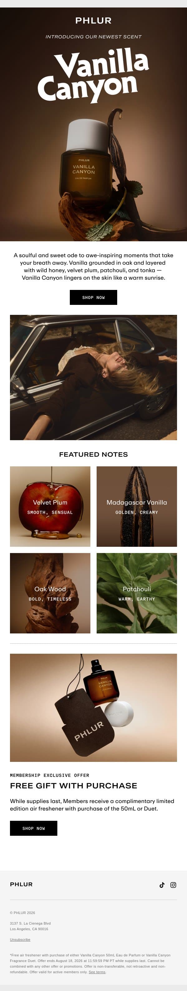 NEW: Vanilla Canyon Eau de Parfum email from Phlur screenshot