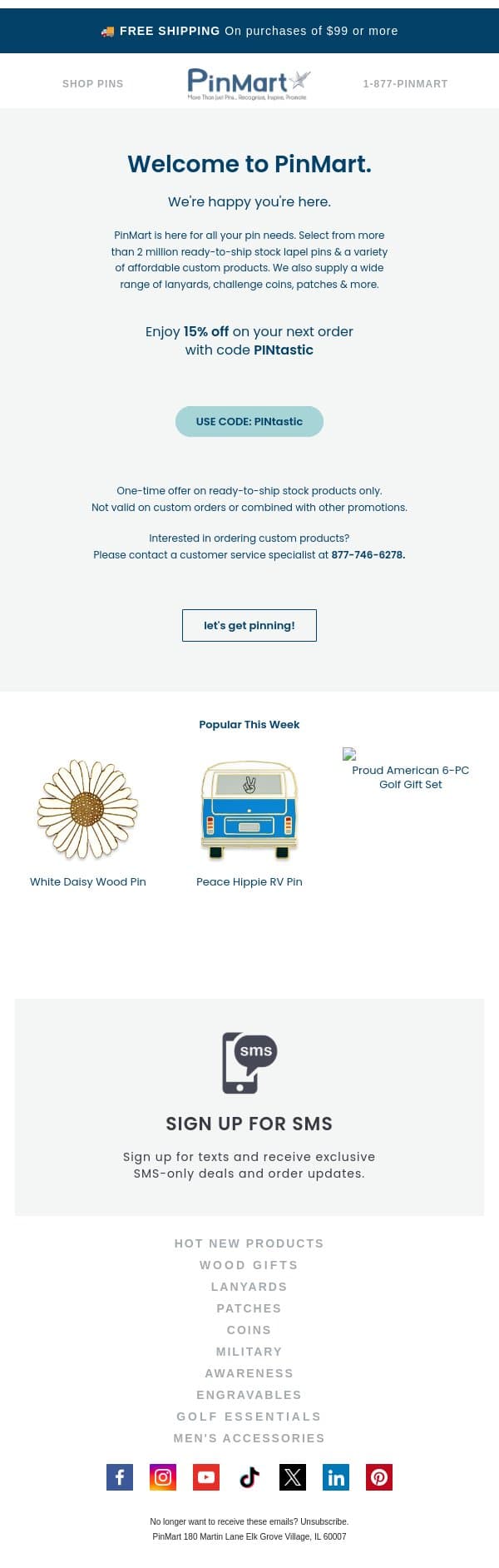 Welcome to PinMart! 🎉 email from PinMart screenshot