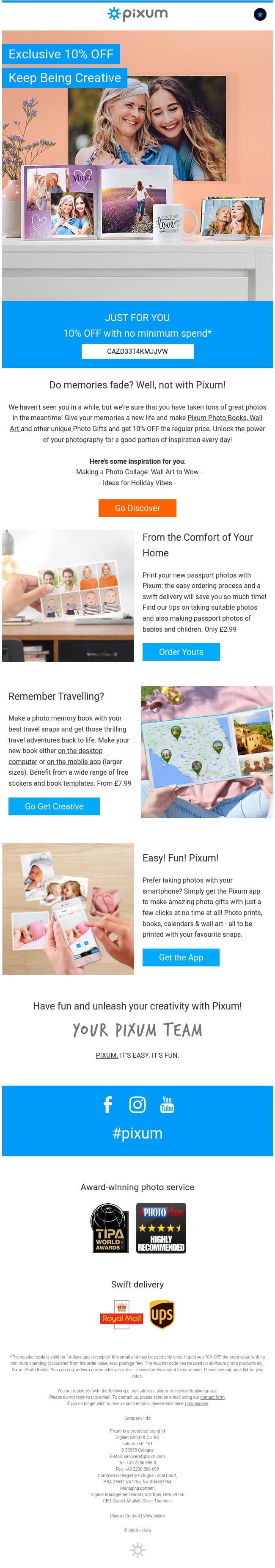 🔥 Let's sweeten the pot with 10% OFF email from Pixum screenshot