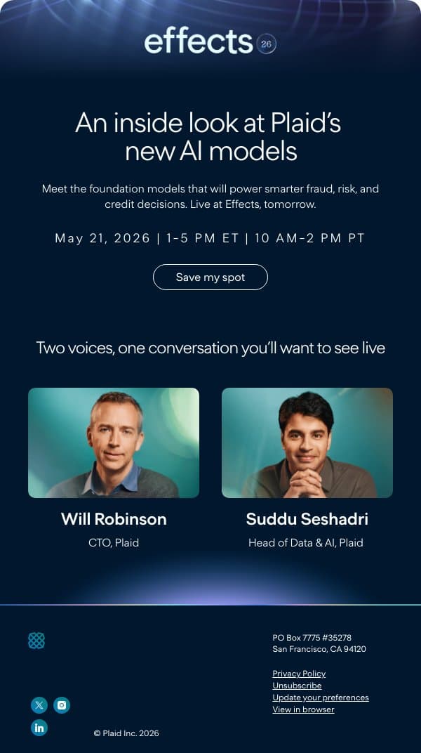 In 24 hours, Effects is live email from Plaid screenshot