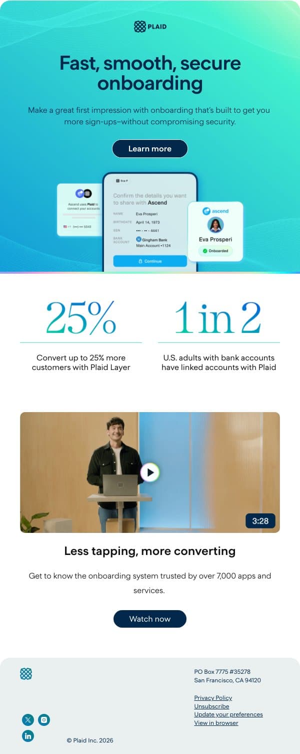 Onboarding that’s built to get you more sign-ups email from Plaid screenshot