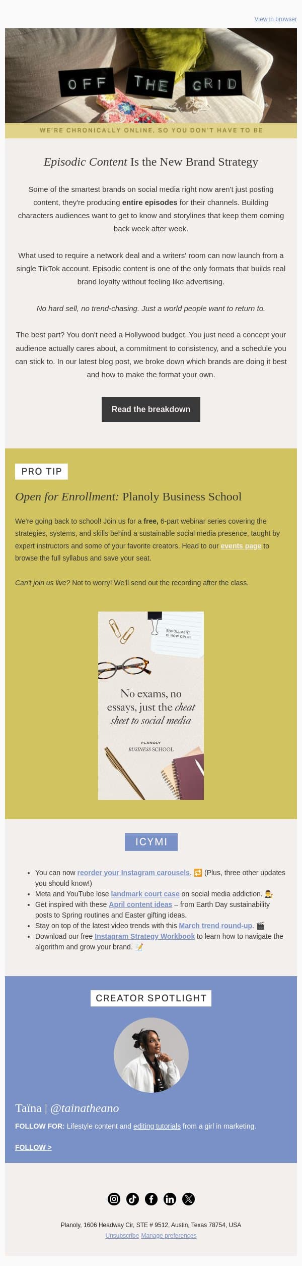 Your FYP has a new format to steal 👀 email from Planoly screenshot