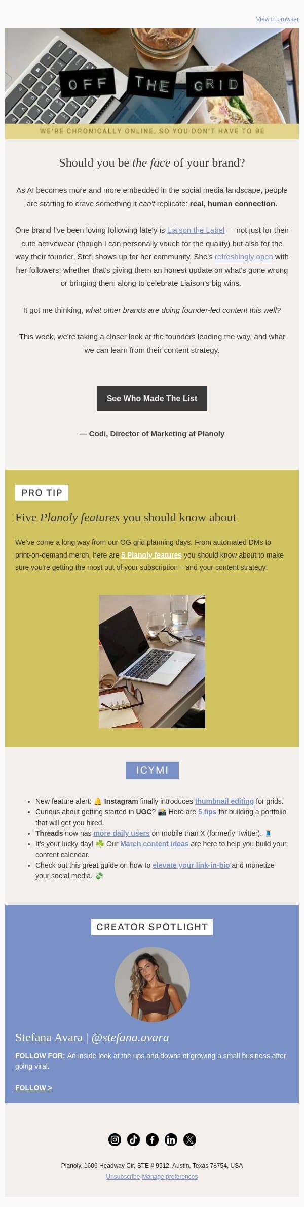 Meet the founders doing content better than everyone else email from Planoly screenshot